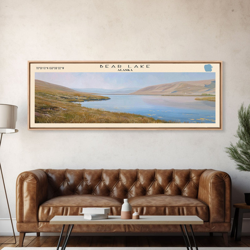 Bear Lake USA North Slope Alaska Panoramic Framed Canvas Print, Lake House Decor, Scenic Painting, Travel Poster, Nature Scene