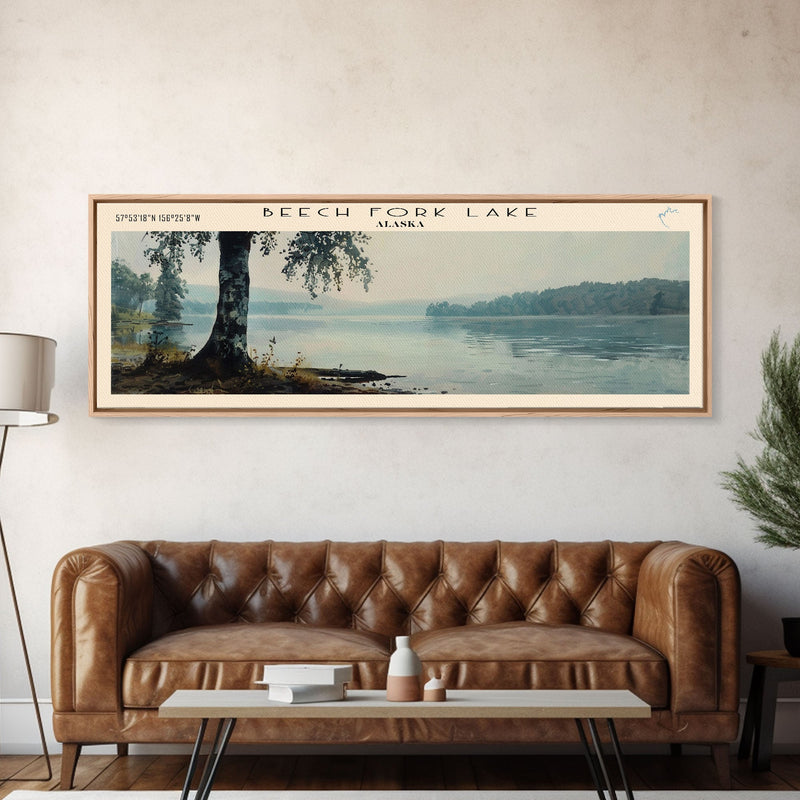 Beech Fork Lake West Virginia Framed Canvas Print, Panoramic Lake House Art, Scenic Painting, Travel Poster, Rustic Decor, Nature Scene