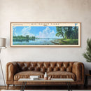 Big Spirit Lake Iowa Framed Canvas Print, Panoramic Lake House Decor, Scenic View, Travel Poster, Rustic Art, Lake Painting