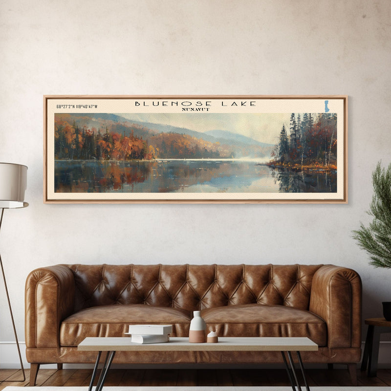 Bluenose Lake Framed Canvas Print, Panoramic Lake House Decor, Scenic View, Travel Poster, Rustic Art, Lake Painting