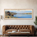 Boysen Reservoir Wyoming Framed Canvas Print, Lake House Art, Panoramic Wall Art, Travel Poster, Minimalist Lake Painting, Home Decor