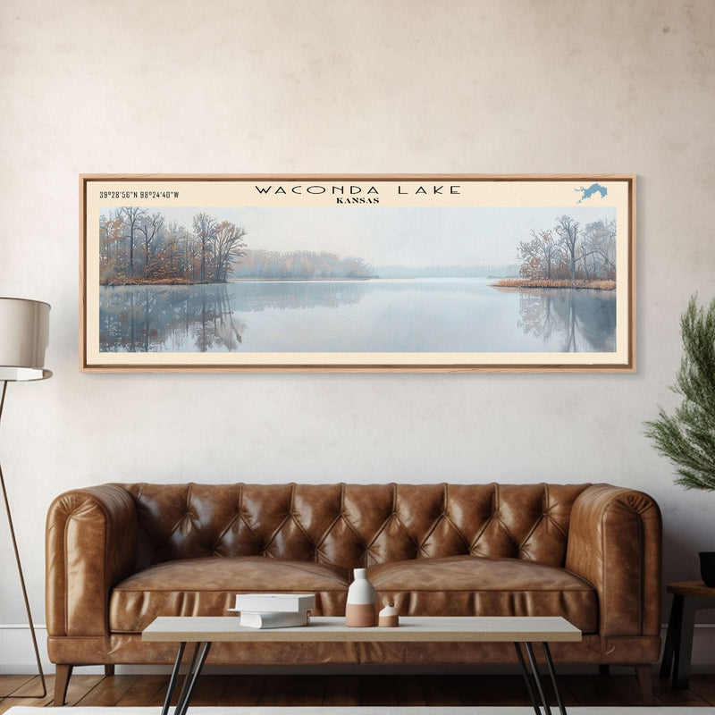 Waconda Lake Kansas Panoramic Wall Art, Framed Canvas Print, Lake House Decor, Travel Poster, Beautiful Lake Scene, Home Art