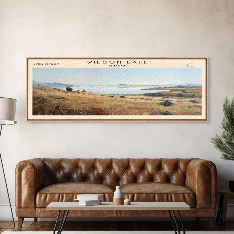 Wilson Lake Arizona Panoramic Wall Art, Framed Canvas Print, Lake House Decor, Travel Poster, Scenic Lake Scene, Bedroom Art