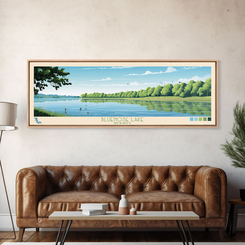 Blue Springs Lake Missouri Framed Canvas Print, Panoramic Wall Art, Midcentury Modern, Pop Art, Travel Poster, Scenic Living Room Art, Lake House Decor