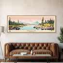 Bradley Lake Wyoming Framed Canvas Print, Midcentury Modern Panoramic Wall Art, Living Room Decor, Pop Art, Travel Poster Art