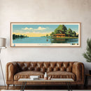 Calcasieu Lake Louisianna Framed Canvas Print, Pop Art Panoramic Travel Poster, Midcentury Modern, Wall Art, Scenic Nature Painting, Bedroom Decor