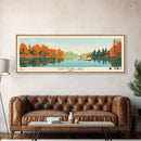 East Fork Lake Ohio Framed Canvas Print, Panoramic Wall Art, Midcentury Modern, Pop Art, Bedroom Decor, Travel Poster, Artistic Lake Painting