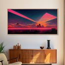 Cyberpunk lake art, city canvas, video game concept art, living room wall art, dystopian art, outrun city at sunset, man cave canvas print