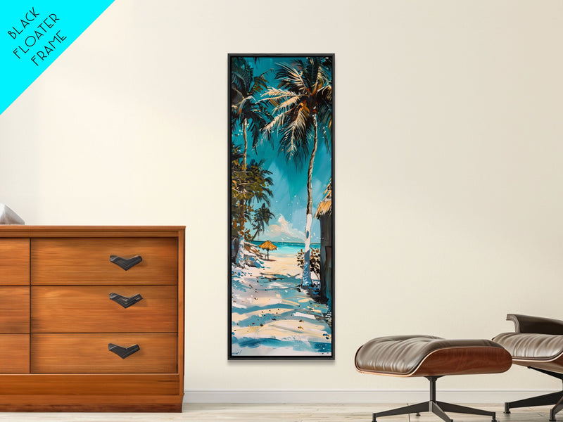 Beach Landscape Painted Canvas Art, Coastal Wall Art Print, Gallery Wall Art for Beach House, Oversized Vertical Wall Art for Living Room