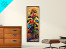 Oversized Spanish Style Poinsettia Canvas Painting Framed and Printed, Botanical Wall Art, Textured Canvas Painting, Vertical Framed Art