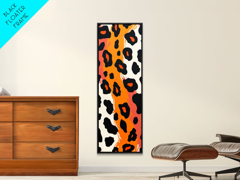 Bold Leopard Print in Orange and Black - Framed Canvas Print, Midcentury Modern Wall Art, Skinny Art, Tall Art, Living Room Decor