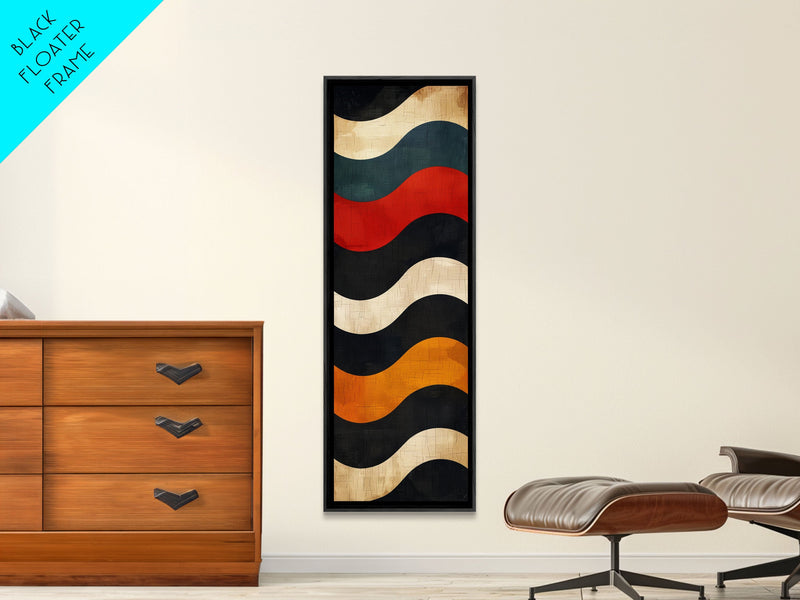 Wavy Retro Pattern in Earth Tones - Framed Canvas Print, Midcentury Modern Art, Boho Art, Skinny Art, Tall Art, Living Room Wall Decor, Minimalist Art