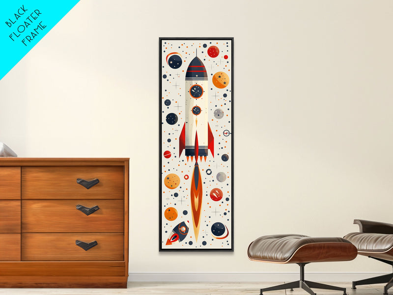 Art Deco Rocket Ship Atomic Age Wall Art, Retro MCM Inspired Framed Canvas Print, Mid-century Modern Nursery Decor