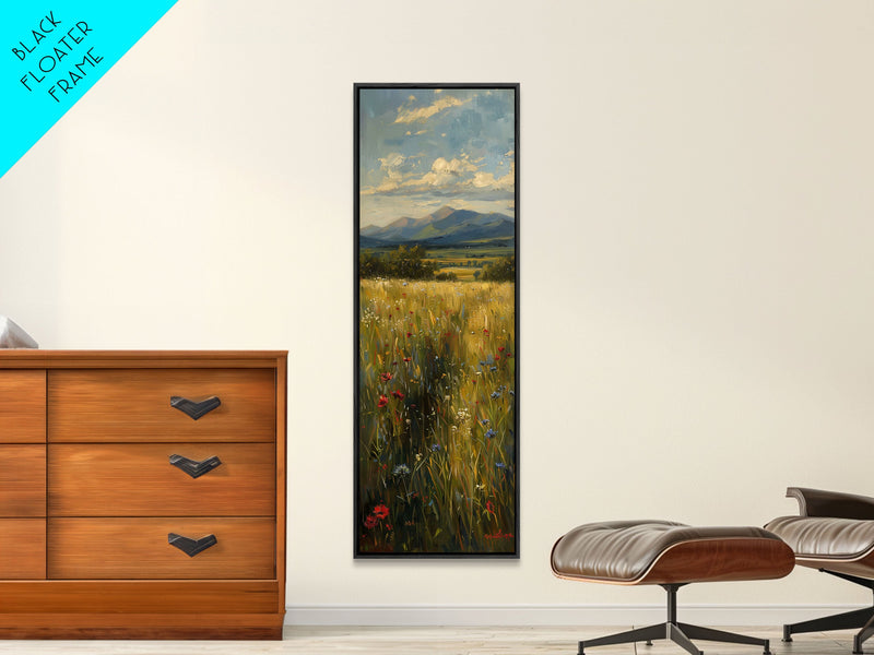 Wheat Fields At Sunset Framed Canvas Print - Beautiful Wall Art - Skinny Art - Tall Art - Statement Piece - Living Room Decor