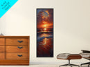 Reflective Lake Sunset Peaceful Nature Scene Farmhouse Bedroom Art Framed Canvas Print Tall Art Japanese Style Art