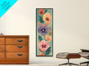 Skinny Art Delicate Pansies In Japanese Style Wood Block Print Soft Pastel Colors On Framed Canvas Print, Tall Art Ukiyo-e