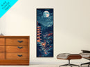 Peaceful Japanese Temple And Pagoda Under A Full Moon, Skinny Art Tall Wall Art Framed Canvas Print Japanese Style Art