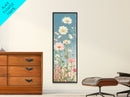 White Daisies Blossoms Japanese Tall Wall Art Blue Background Skinny Framed Canvas Print Ukiyo-e Style