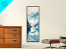 Serene Rowboat On A Misty Lake With Mountains – Framed Canvas Print Showcasing Skinny Art With Ukiyo-E Art And Japanese Style Art Tall Art