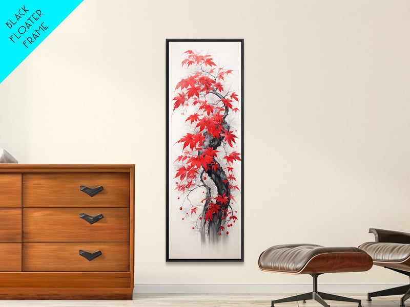 Autumn Leaves On A Twisted Trunk, Tall Skinny Canvas Print, Perfect For Feng Shui Spaces, Japanese Style Wall Art