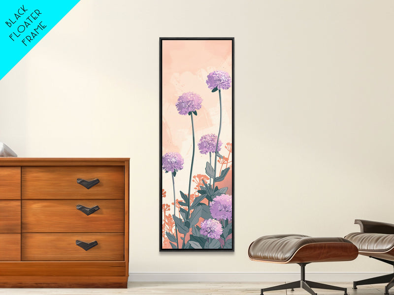 Beautiful Purple Flowers Standing Tall In Japanese Style Ukiyo-e Art Framed Canvas Print Skinny Art Tall Art