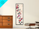 Pink Bougainvillea Vines On White Background Skinny Art Wood Block Print Japanese Style Art Framed Canvas Print Tall Art Ukiyo-e Art