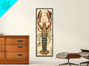 Detailed Lobster Illustration On Beige Background Skinny Art Wood Block Print Japanese Style Art Framed Canvas Print Tall Art Ukiyo-e Art