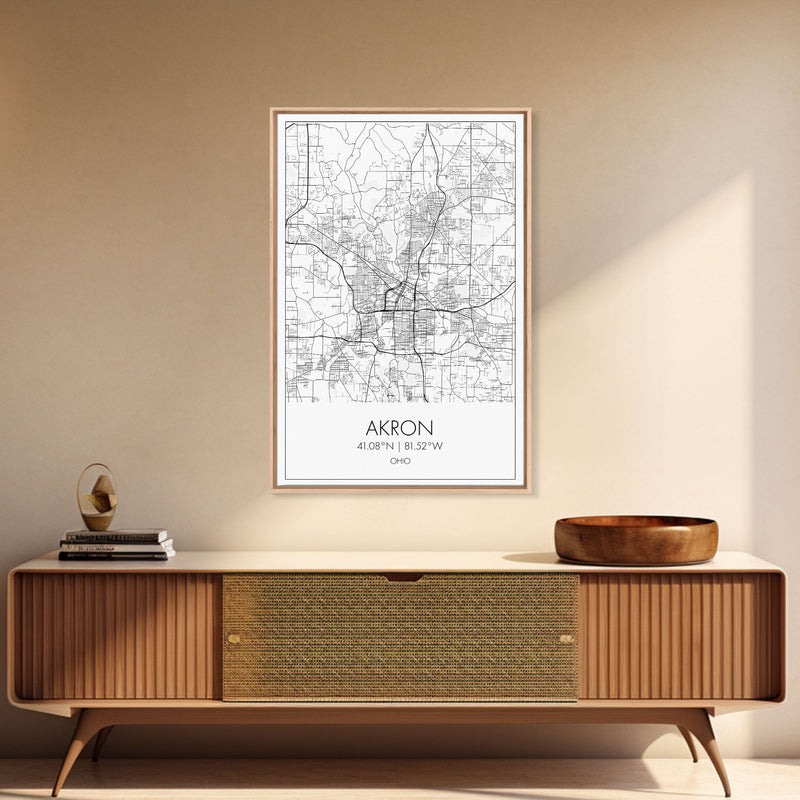 Akron Street Map, Akron Map, Map Wall Art, Office Wall Art, City Map Print, Minimalist, Modern Art, Wall Art, Canvas Print, Canvas Wall Art