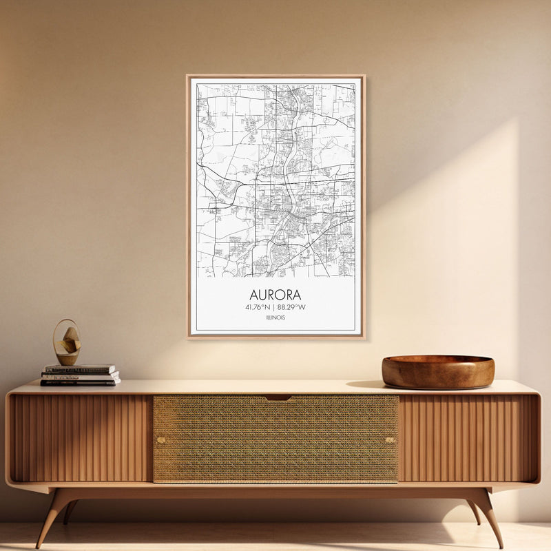 Aurora Street Map, Illinois Map, City Map Wall Art, Daughter Gift, Travel Map, Minimalist Art, Wall Art, Canvas Print, Canvas Wall Art