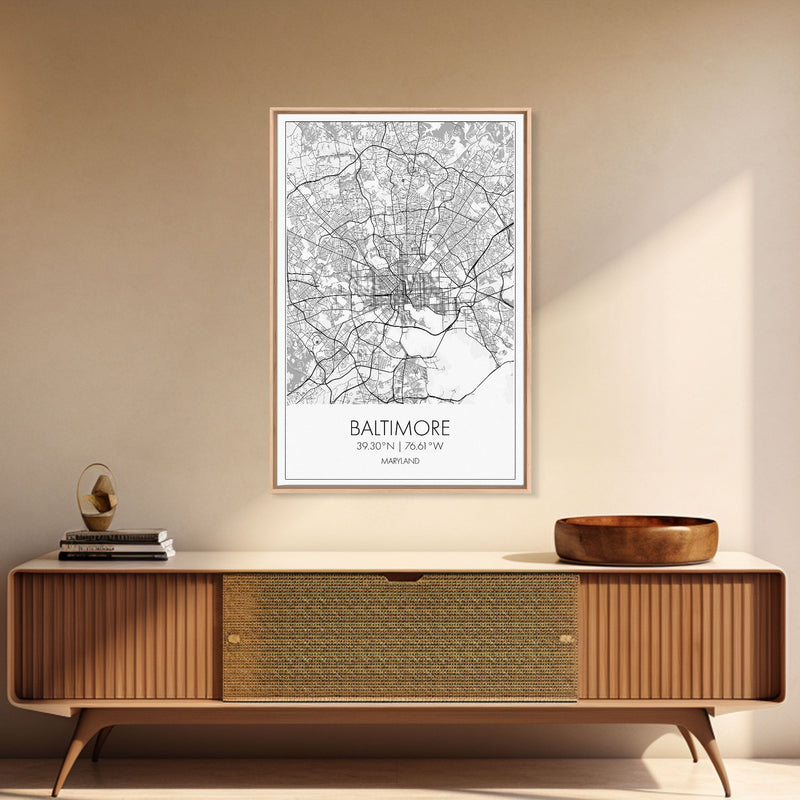 Baltimore Street Map, Maryland Map, City Wall Art, Travel Print, Bedroom Print, Modern Art, Wall Art, Canvas Print, Canvas Wall Art