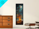 Moonlit Bonfire Canvas Print Rustic Wall Art Coastal Landscape Art Above Sofa Art Tall Narrow Art Nautical Decor Moody Art