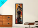Lone Cowboy Sunset Framed Canvas Print southwest wall art extra wide art rustic wall art pink orange wall art bold decor cowboy art