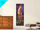 Colorful Howling Wolf Canvas Print rustic decor, long narrow wall art, wildlife painting, tall skinny art, moody art, animal wall art, whimsical art, southwest wall art, Joshua tree art