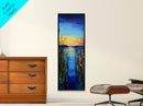 Vibrant Lake Reflection Framed Canvas Print lake Tahoe art landscape painting sunset over water coastal decor extra wide wall art