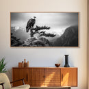 Majestic Bald Eagle, pine tree art, bird art, nature photography, mountain painting, wildlife art, extra wide art, framed canvas print