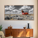 Red Covered Wagon Canvas Print | Rustic Farmhouse Art | Southwest Wall Art | Landscape Painting | Moody Art | Above Couch Art | Extra Wide Art
