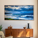 Ocean Waves, coastal decor, nautical painting, blue and green wall art, surf wall art, lake Tahoe art, Framed Canvas Print, panoramic art