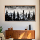 Pine Tree Forest, Moody Landscape Painting, Black and White Wall Art, Nature Wall Art, Extra Wide Art, Framed Canvas Print, Rustic Decor