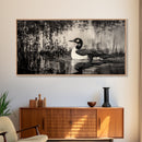 Loon Bird Art, Black and White Painting, Wildlife Wall Art, Rustic Decor, Framed Canvas Print, Lake House Art, Nature Lover Gift