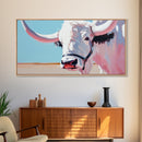 Longhorn Cow Portrait, Rustic Farmhouse Wall Art, Southwest Decor, Western Painting, Framed Canvas Print, Country Living Gift Idea