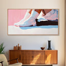 White Cowgirl Boots, coastal cowgirl wall art, pink orange wall art, vintage fashion, boho art, wabi sabi art, framed canvas print