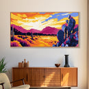 Desert Cactus, southwest wall art, mountain painting, rustic decor, landscape painting, panoramic art, Framed Canvas Print, extra wide art