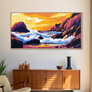 Ocean waves, coastal decor, rocky seascape, beach sunset, nautical wall art, panoramic art, coastal painting, framed canvas print