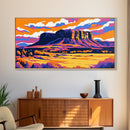 Mesa, desert sunset, southwest decor, extra wide wall art, western landscape painting, panoramic painting, framed canvas print