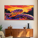 Snake Sunset, wildlife art, moody art, rustic decor, geometric wall art, southwest wall art, panoramic art, Framed Canvas Print, gift idea