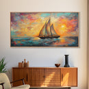 Sailboat at Sunset, nautical painting, coastal decor, seascape painting, beach house art, extra wide art, oil painting, canvas print