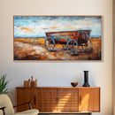 Rustic Wagon, Western Landscape, Farmhouse Art, Southwest Wall Art, Vintage Horse Art, Extra Wide Art, Horizontal Wall Art, Framed Canvas Print