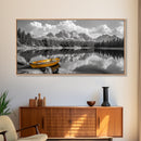 Mountain Lake with Boat, nautical wall art, lake Tahoe art, coastal decor, rustic wall art, extra wide art, seascape painting, Canvas Print