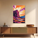 Mountain Painting, Bold Landscape Art, Orange Purple Wall Decor, Southwest Wall Art, Framed Canvas Print, Nature Inspired Artwork