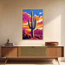 Southwest Cactus Art, Desert Wall Decor, Pink Orange Wall Art, Bold Sunset Art, Framed Canvas Print, Gift Idea, Rustic Wall Art